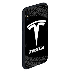 Чехол iPhone XS Max матовый Tesla speed на темном фоне со следами шин, цвет: 3D-черный — фото 2