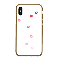 Чехол iPhone XS Max матовый Следы поцелуев губы, цвет: 3D-коричневый