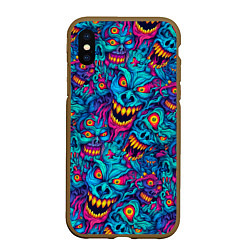 Чехол iPhone XS Max матовый Неоновые монстры - graffiti art style pattern, цвет: 3D-коричневый