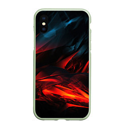 Чехол iPhone XS Max матовый Red black abstract, цвет: 3D-салатовый