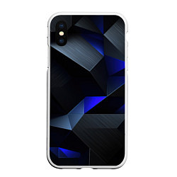 Чехол iPhone XS Max матовый Black blue abstract, цвет: 3D-белый