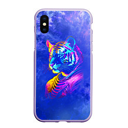 Чехол iPhone XS Max матовый Neon tiger - neural network, цвет: 3D-светло-сиреневый