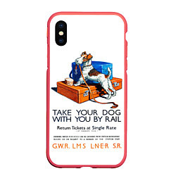 Чехол iPhone XS Max матовый Возьми собаку в поезд, цвет: 3D-красный