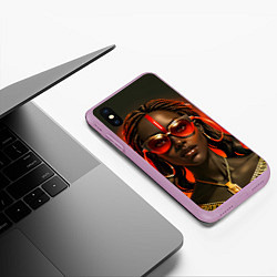 Чехол iPhone XS Max матовый Девушка афро с косичками в модных очках, цвет: 3D-сиреневый — фото 2