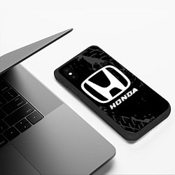 Чехол iPhone XS Max матовый Honda speed на темном фоне со следами шин, цвет: 3D-черный — фото 2