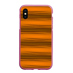 Чехол iPhone XS Max матовый Текстура бревна горизонтальные, цвет: 3D-малиновый