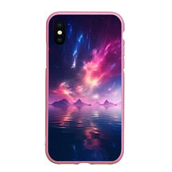 Чехол iPhone XS Max матовый Space and islands, цвет: 3D-розовый