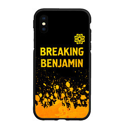 Чехол iPhone XS Max матовый Breaking Benjamin - gold gradient: символ сверху, цвет: 3D-черный