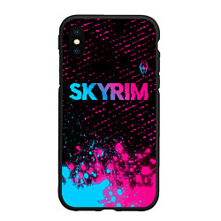 Чехол iPhone XS Max матовый Skyrim - neon gradient: символ сверху, цвет: 3D-черный