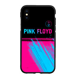 Чехол iPhone XS Max матовый Pink Floyd - neon gradient: символ сверху, цвет: 3D-черный