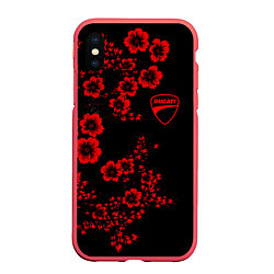 Чехол iPhone XS Max матовый Ducati - red flowers, цвет: 3D-красный