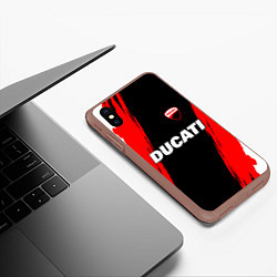 Чехол iPhone XS Max матовый Ducati moto - красные полосы, цвет: 3D-коричневый — фото 2