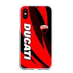 Чехол iPhone XS Max матовый Ducati - красные волны, цвет: 3D-белый