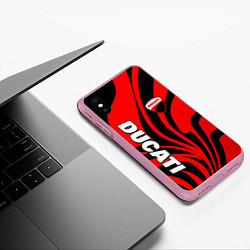 Чехол iPhone XS Max матовый Ducati - red stripes, цвет: 3D-розовый — фото 2