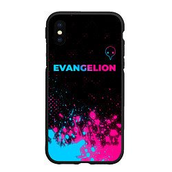 Чехол iPhone XS Max матовый Evangelion - neon gradient: символ сверху, цвет: 3D-черный