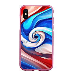 Чехол iPhone XS Max матовый Волны в цвете флага РФ, цвет: 3D-малиновый