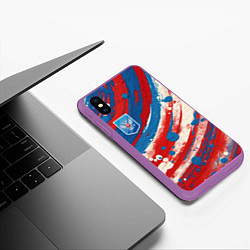 Чехол iPhone XS Max матовый Герб России и брызги краски, цвет: 3D-фиолетовый — фото 2