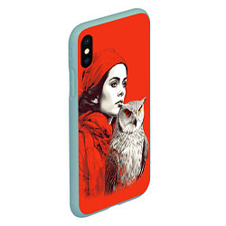 Чехол iPhone XS Max матовый Леди в красном с совой, цвет: 3D-мятный — фото 2