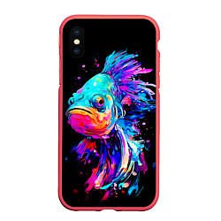 Чехол iPhone XS Max матовый Бета рыба, цвет: 3D-красный