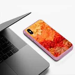 Чехол iPhone XS Max матовый Текстура упавших осенних листьев, цвет: 3D-розовый — фото 2