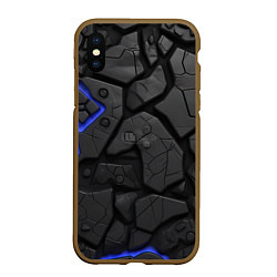 Чехол iPhone XS Max матовый Черные плиты с синей вставкой, цвет: 3D-коричневый