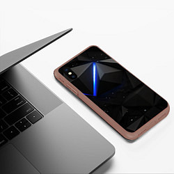 Чехол iPhone XS Max матовый Черные плиты и синяя неоновая линия, цвет: 3D-коричневый — фото 2