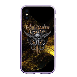 Чехол iPhone XS Max матовый Baldurs Gate 3 logo gold black, цвет: 3D-светло-сиреневый