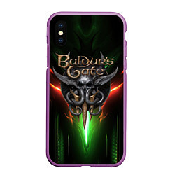 Чехол iPhone XS Max матовый Baldurs Gate 3 logo green red light