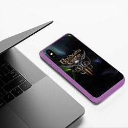 Чехол iPhone XS Max матовый Baldurs Gate 3 logo dark green, цвет: 3D-фиолетовый — фото 2