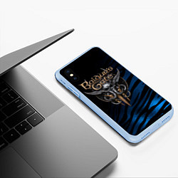 Чехол iPhone XS Max матовый Baldurs Gate 3 logo blue geometry, цвет: 3D-голубой — фото 2