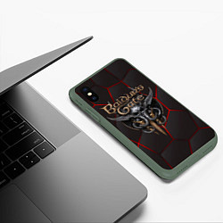 Чехол iPhone XS Max матовый Baldurs Gate 3 logo red black geometry, цвет: 3D-темно-зеленый — фото 2