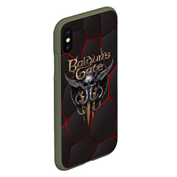 Чехол iPhone XS Max матовый Baldurs Gate 3 logo red black geometry, цвет: 3D-темно-зеленый — фото 2