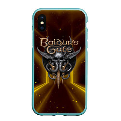 Чехол iPhone XS Max матовый Baldurs Gate 3 logo black gold, цвет: 3D-мятный