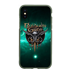 Чехол iPhone XS Max матовый Baldurs Gate 3 logo green, цвет: 3D-темно-зеленый