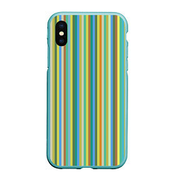 Чехол iPhone XS Max матовый Вертикальные разноцветные пполсы, цвет: 3D-мятный