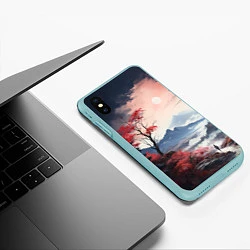 Чехол iPhone XS Max матовый Луна над горами, цвет: 3D-мятный — фото 2
