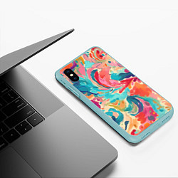 Чехол iPhone XS Max матовый Акварельная абстракция, цвет: 3D-мятный — фото 2
