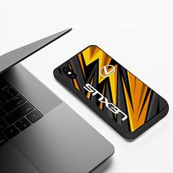 Чехол iPhone XS Max матовый Лексус - желтая спортивная абстракция, цвет: 3D-черный — фото 2