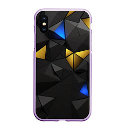 Чехол iPhone XS Max матовый Black yellow geometry, цвет: 3D-сиреневый