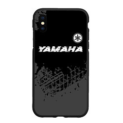 Чехол iPhone XS Max матовый Yamaha speed на темном фоне со следами шин: символ, цвет: 3D-черный