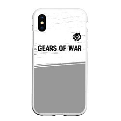 Чехол iPhone XS Max матовый Gears of War glitch на светлом фоне: символ сверху, цвет: 3D-белый