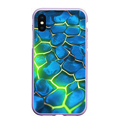 Чехол iPhone XS Max матовый Green blue neon, цвет: 3D-светло-сиреневый