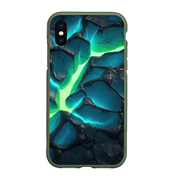 Чехол iPhone XS Max матовый Свечение из разлома плит, цвет: 3D-темно-зеленый