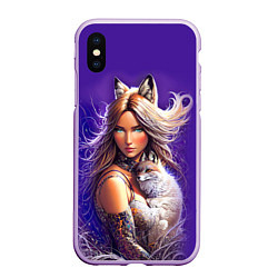 Чехол iPhone XS Max матовый A fox girl with a fox cub - neural network, цвет: 3D-сиреневый