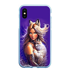 Чехол iPhone XS Max матовый A fox girl with a fox cub - neural network, цвет: 3D-голубой