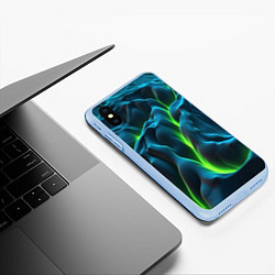 Чехол iPhone XS Max матовый Зеленая кислотная текстура с плитами, цвет: 3D-голубой — фото 2