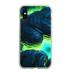 Чехол iPhone XS Max матовый Зеленые объемные плиты, цвет: 3D-салатовый