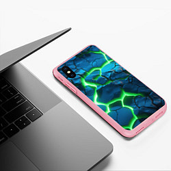 Чехол iPhone XS Max матовый Разлом зеленых плит, цвет: 3D-баблгам — фото 2