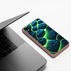 Чехол iPhone XS Max матовый Разлом зеленых плит с неоном, цвет: 3D-коричневый — фото 2