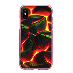 Чехол iPhone XS Max матовый Зеленые плиты и лава, цвет: 3D-розовый